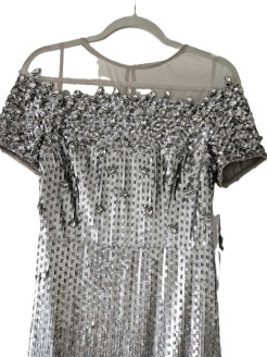 Brand New Aidan Mattox silver embellished column robe (US 8)