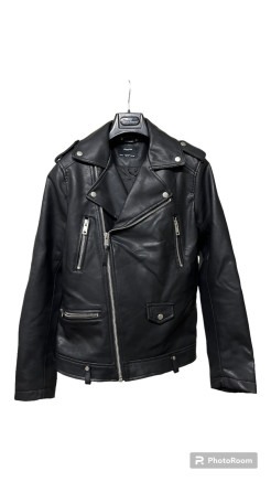 Men's black imitation leather jacket Bershka