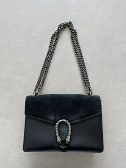 Leather and fabric bag - Black
