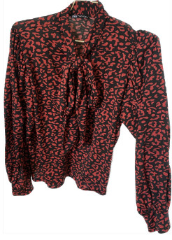 Black and red leopard print blouse