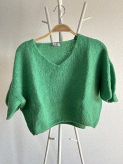 Crop-Pullover aus Wolle mit kurzen Ärmeln