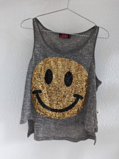 Tanktop mit Smiley aus Pailletten