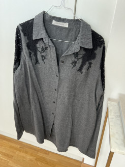 Grey and black blouse with lace