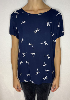 Midnight blue top with white dragonfly motif