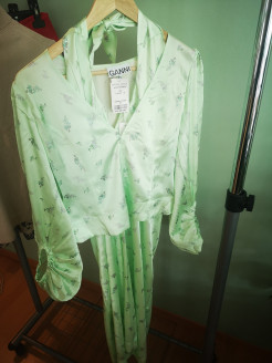 GANNI silk dress and cardigan - green - 34