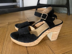 Sabot-style wedge heels, black in suede leather, by Bocage