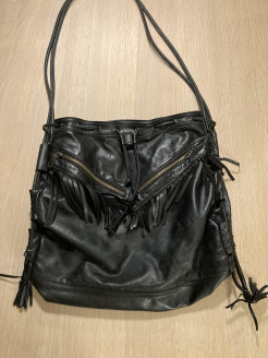 Black leather bag with fringes