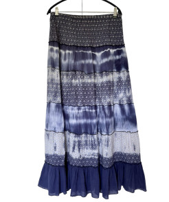 OLTRE - long flounced blue skirt in cotton