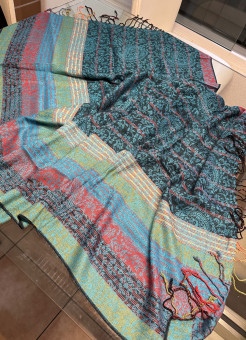 Large scarf (rectangular shawl), main colours: turquoise and pink