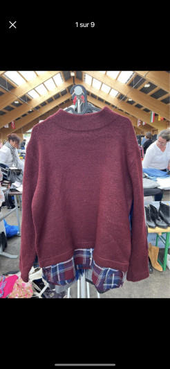 Roter Pullover mit Hemddetail