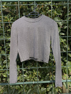 Long-sleeved houndstooth T-shirt