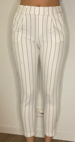 White trousers with black stripes