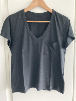 T-Shirt mit V-Ausschnitt schwarz Baumwolle Viskose