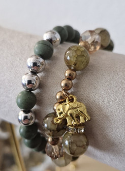 Set of 2 green bead bracelets