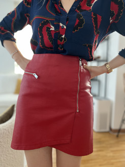 Red faux leather skirt