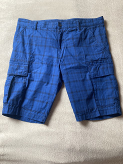 Blue checkered cargo shorts