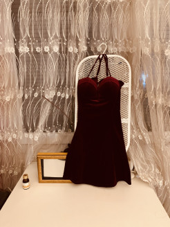 New burgundy velvet mini dress
