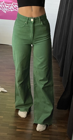 green wide-leg jeans