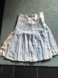 White chiffon and blue satin skirt