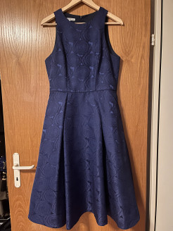 Knee length navy blue fit and flare dress