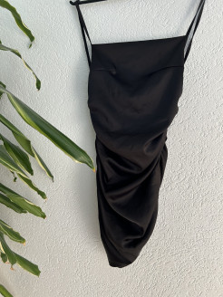 Black satin dress with cross-over back