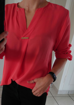 Coral blouse with gold trim