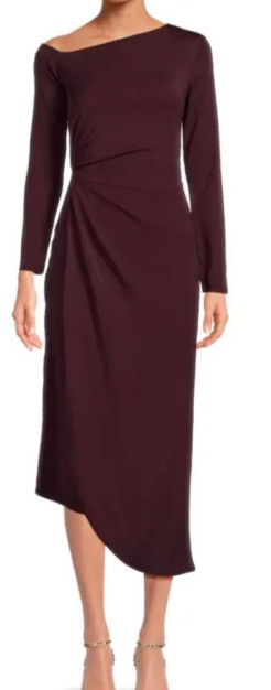 Reiss - Robe midi asymétrique froncée - Bourgogne (UK 8/ US 4)