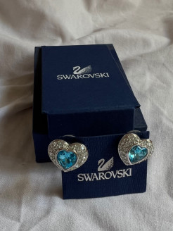 Blue heart and rhinestone earrings