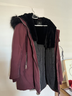 Burgundy coat with faux fur lining