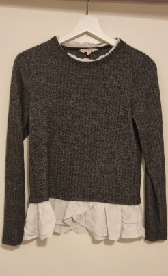 Grey jumper with integrated shirt bottom