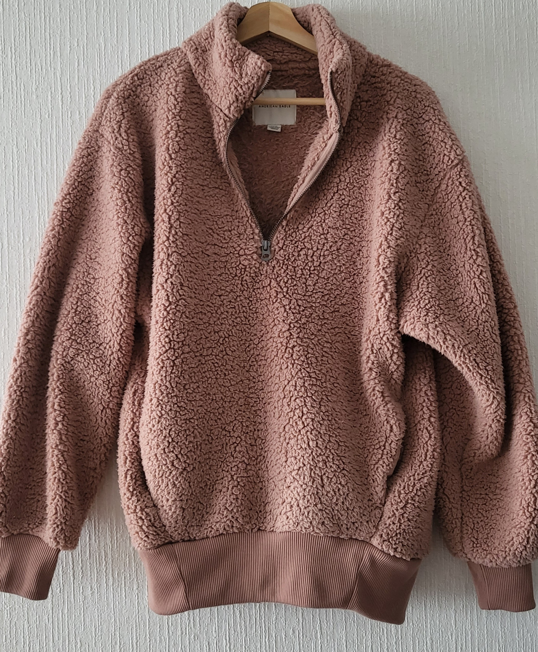 American Eagle Teddy Sherpa Hoodie Womens Large Brown Fuzzy Ladies  Sweatshirt