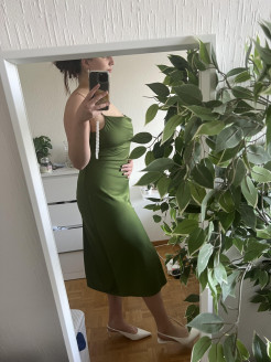 Green satin dress