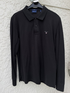 GANT, long-sleeved polo shirt, black