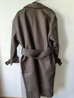 Chocolate brown imitation leather trench coat