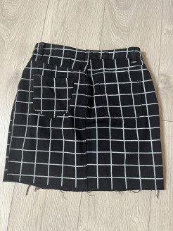 Black checked denim skirt