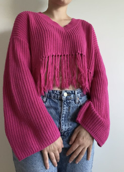 Pull fushia à franges