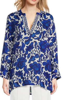 Brand New JOHNNY WAS Henley Voyager Floral Long Sleeve Tunic (M)