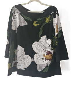 Eva Varro Womens' Black Floral Stretch Top Round Neck 3/4 Sleeve Size XL