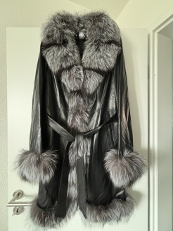 Leather and real fur coat