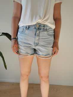 Light blue denim shorts with holes