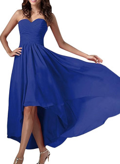 Asymmetric royal blue strapless dress