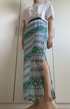 Long green patterned skirt