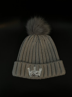 Grey beanie with pompom and sequins