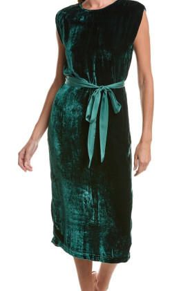 Brand New Velvet by Graham & Spencer Kandace Green Silk-Blend Dress (L)