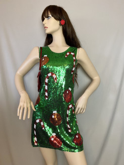Weihnachtskleid grün mit Pailletten