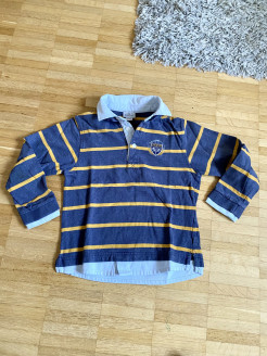 Blue and yellow striped polo shirt