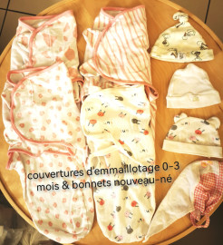 Swaddling blanket and bonnets 0-3 months