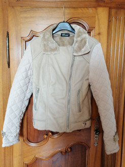 Mid-season jacket in beige faux leather
