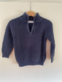 Marineblauer Pullover mit Kragen und Reißverschluss aus Baumwolle