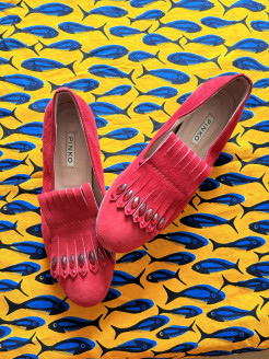 Chaussures plates en cuir rouge Pinko